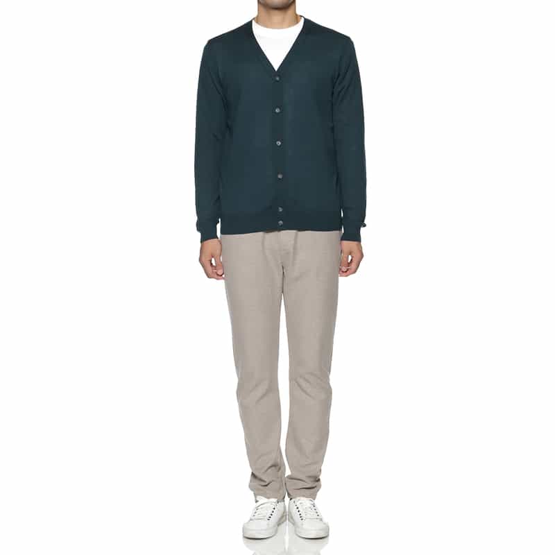 BARNEYS NEW YORK SUPER140Sウール Vネックニットカーディガン GREEN