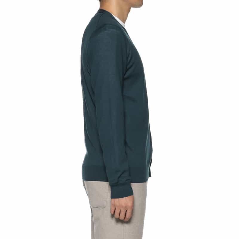 BARNEYS NEW YORK SUPER140Sウール Vネックニットカーディガン GREEN