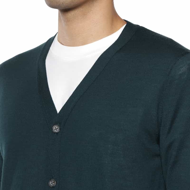 BARNEYS NEW YORK SUPER140Sウール Vネックニットカーディガン GREEN