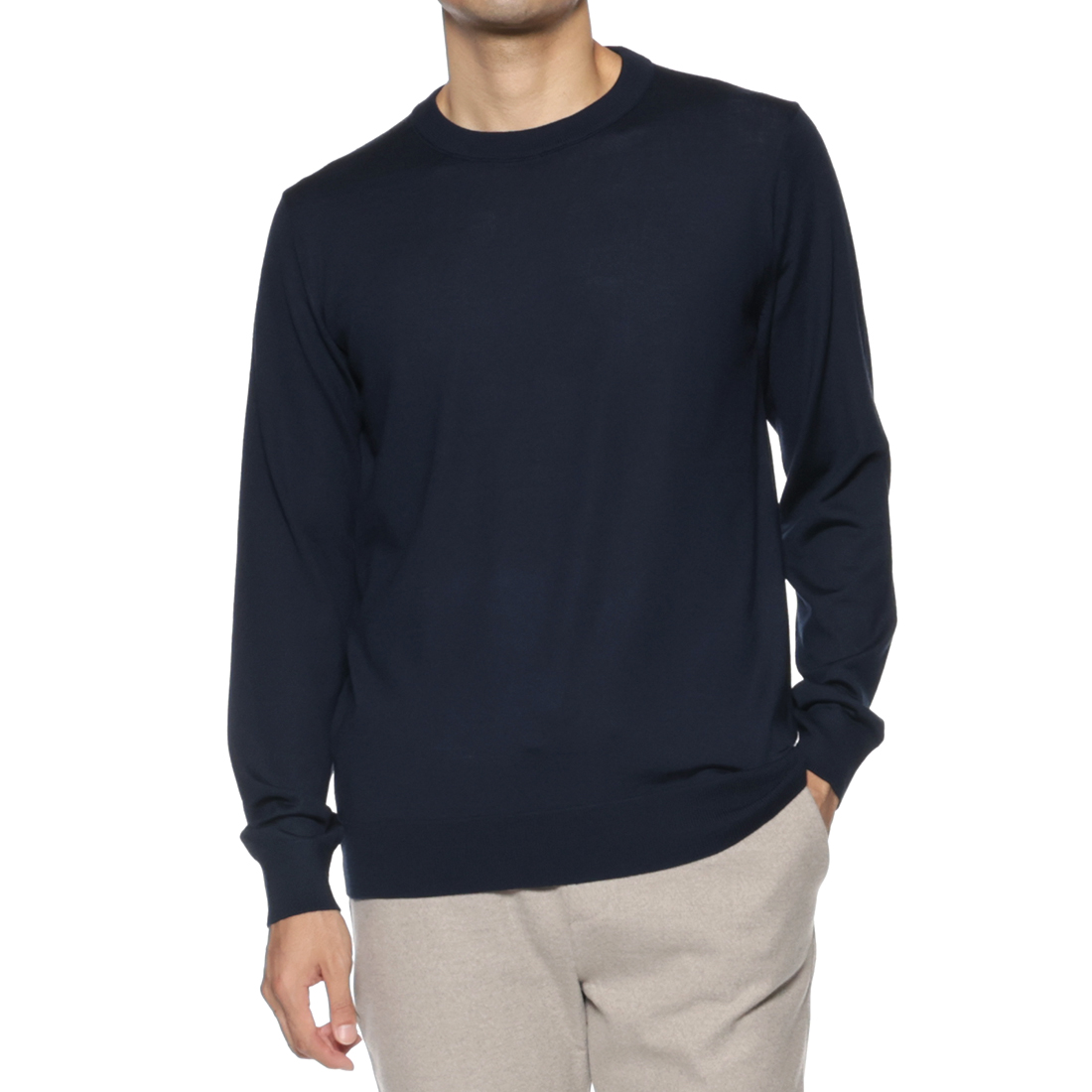 SUPER140Sウール クルーネックニットプルオーバー