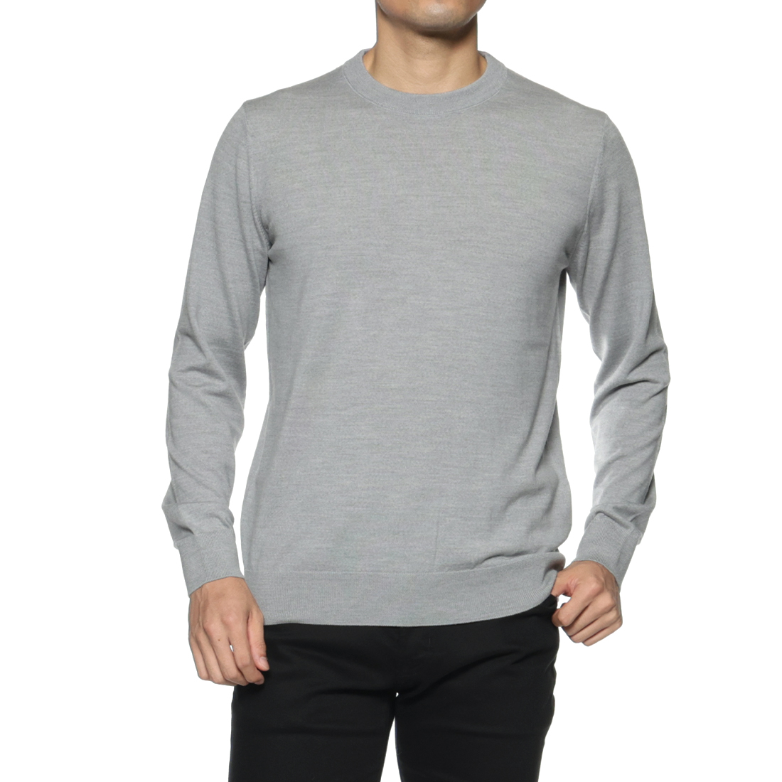 SUPER140Sウール クルーネックニットプルオーバー