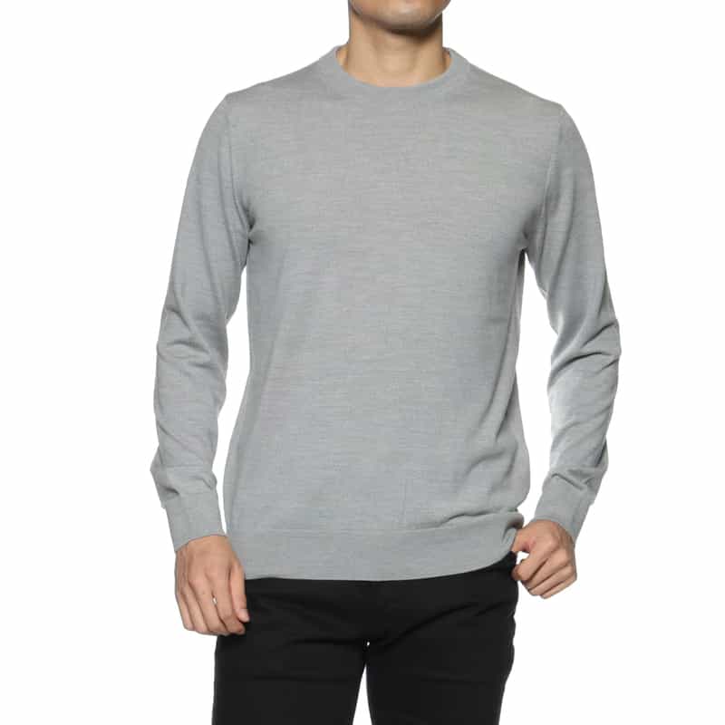 BARNEYS NEW YORK SUPER140Sウール クルーネックニットプルオーバー LIGHT GRAY