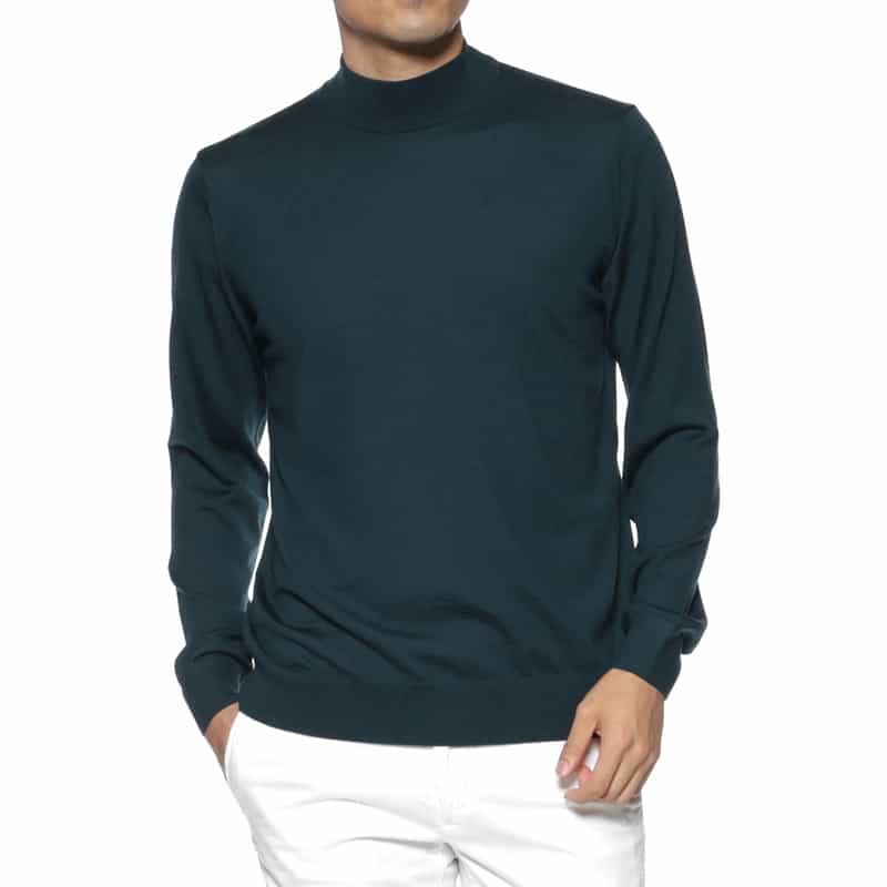 BARNEYS NEW YORK SUPER140Sウール モックネックニットプルオーバー GREEN