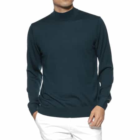 SUPER140Sウール モックネックニットプルオーバー