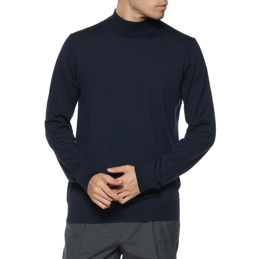 SUPER140Sウール モックネックニットプルオーバー