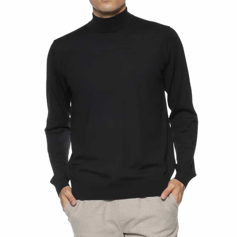BARNEYS NEW YORK SUPER140Sウール モックネックニットプルオーバー BLACK