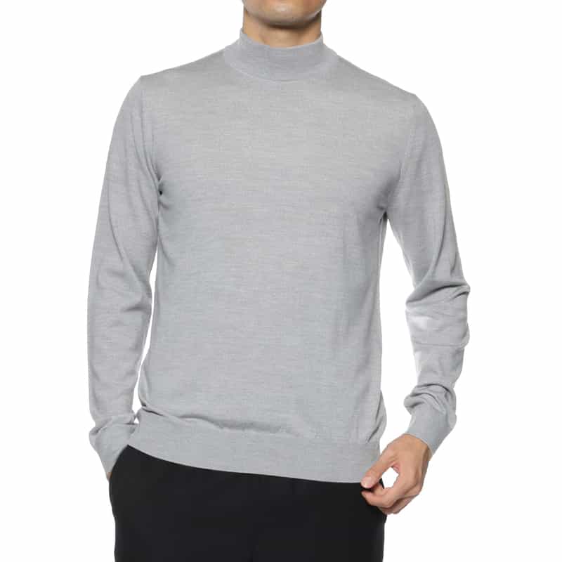 BARNEYS NEW YORK SUPER140Sウール モックネックニットプルオーバー LIGHT GRAY