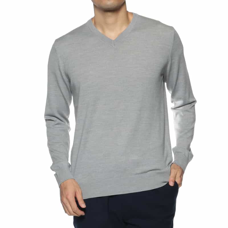 BARNEYS NEW YORK SUPER140Sウール Vネックニットプルオーバー LIGHT GRAY