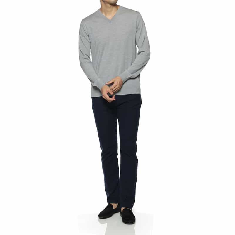 BARNEYS NEW YORK SUPER140Sウール Vネックニットプルオーバー LIGHT GRAY