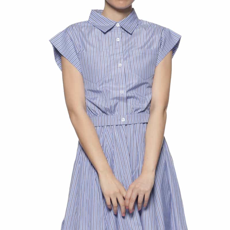BARNEYS NEW YORK セットアップ ウォッシャブル クロップドシャツ BLUE