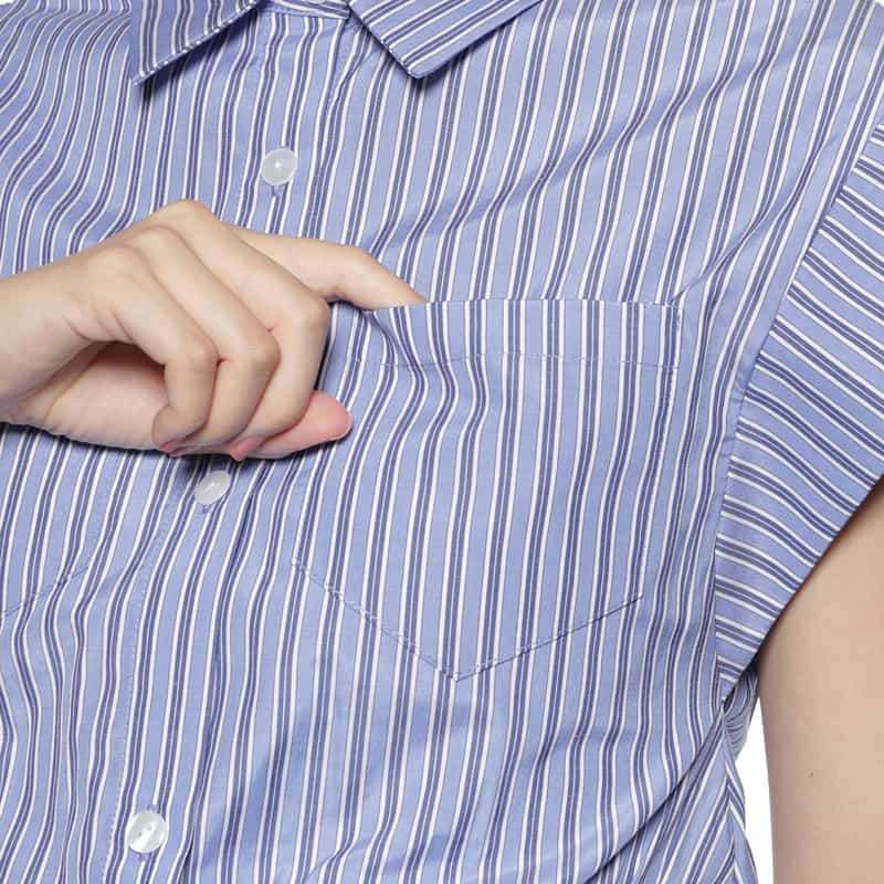 BARNEYS NEW YORK セットアップ ウォッシャブル クロップドシャツ BLUE