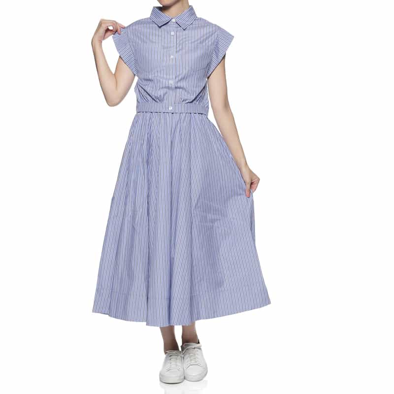 BARNEYS NEW YORK セットアップ ウォッシャブル ウエストシャーリングスカート BLUE