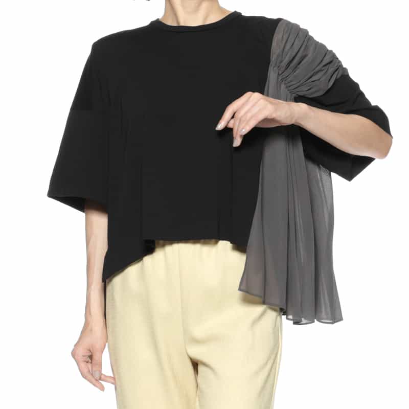 BARNEYS NEW YORK ウォッシャブル アシンメトリークルーネックカットソー BLACK