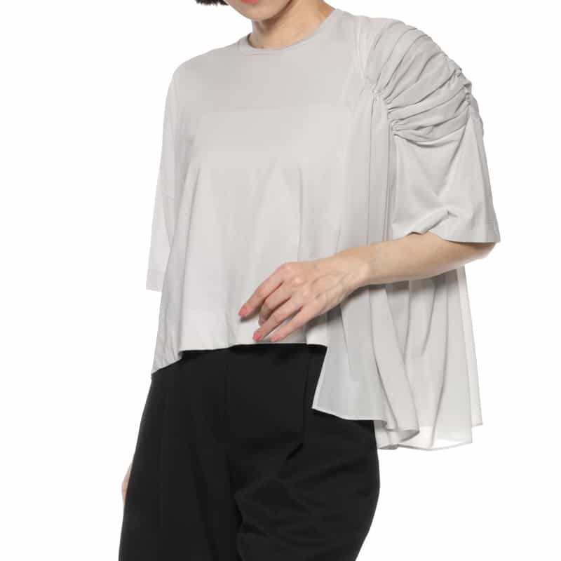 BARNEYS NEW YORK ウォッシャブル アシンメトリークルーネックカットソー GRAY