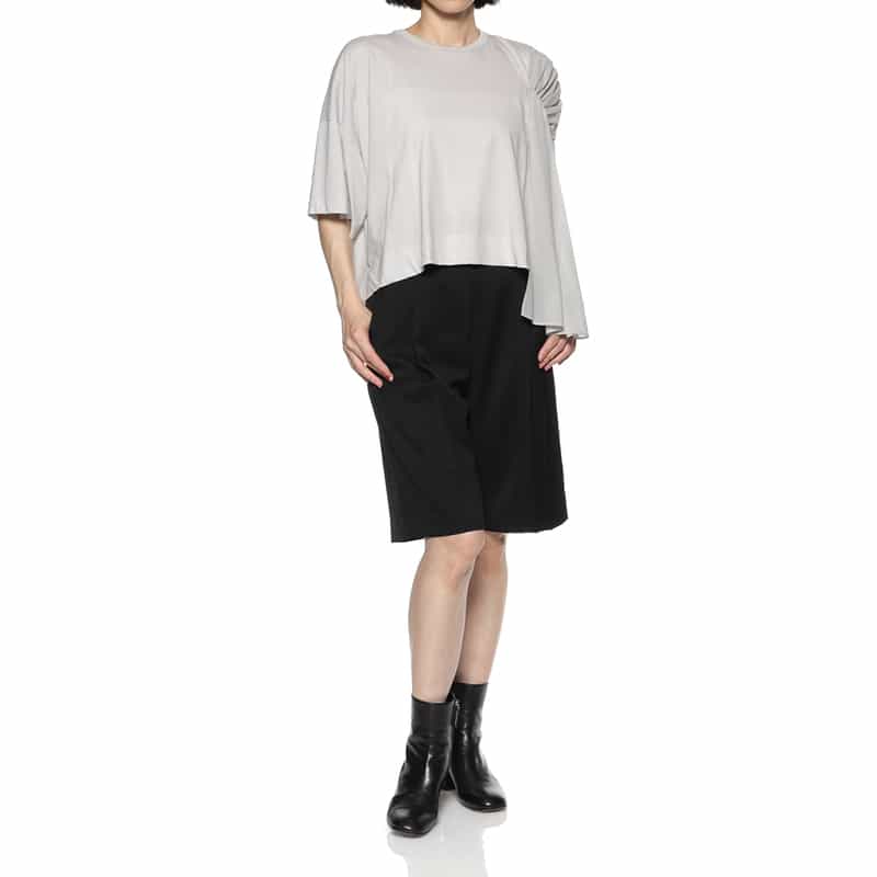 BARNEYS NEW YORK ウォッシャブル アシンメトリークルーネックカットソー GRAY