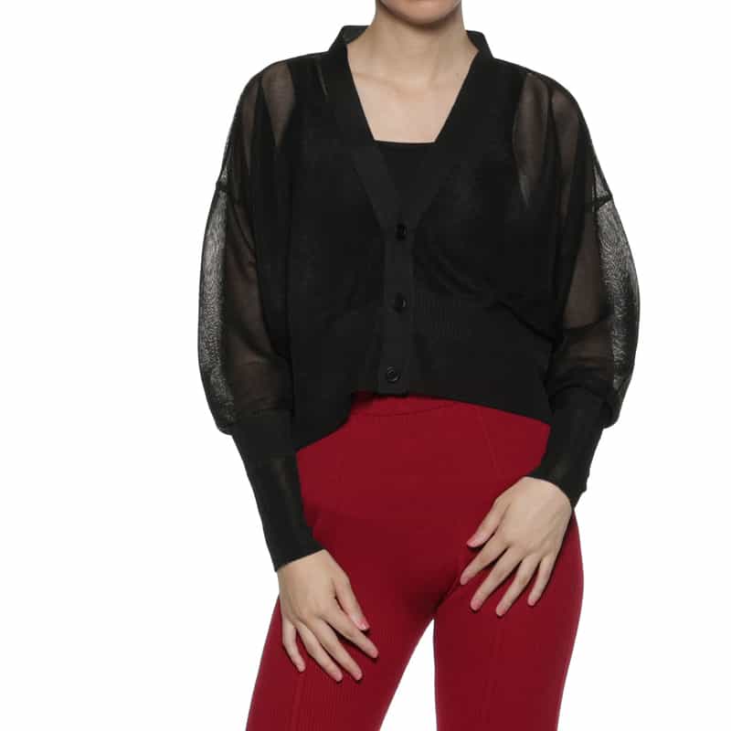 CFCL CFCL＜シーエフシーエル＞ クロップド シアーニットカーディガン BLACK