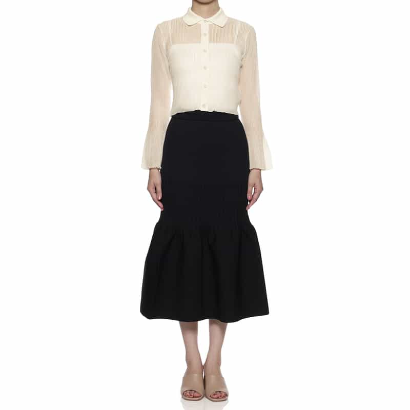 CFCL CFCL＜シーエフシーエル＞ フレアスリーブ シアーニットブラウス GOLD