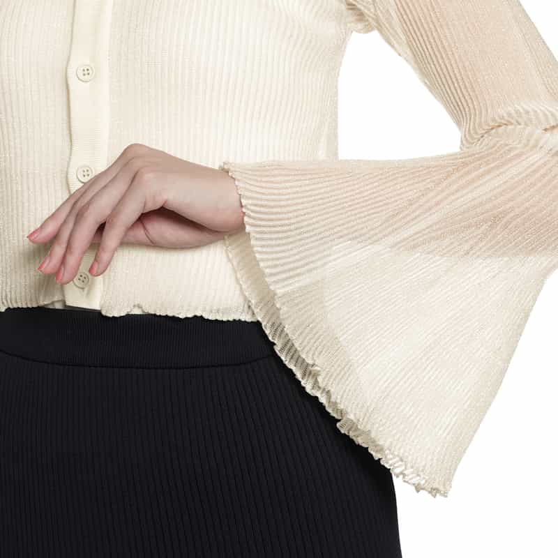 CFCL CFCL＜シーエフシーエル＞ フレアスリーブ シアーニットブラウス GOLD