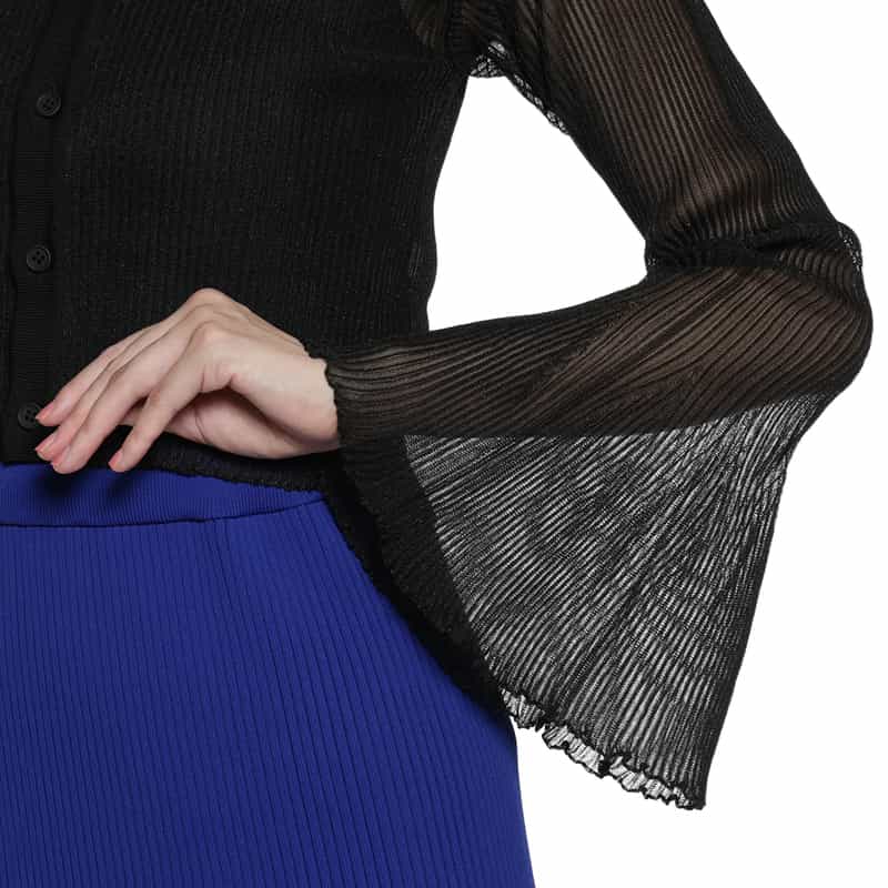 CFCL CFCL＜シーエフシーエル＞ フレアスリーブ シアーニットブラウス BLACK