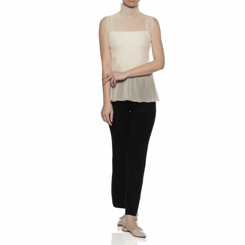 CFCL CFCL＜シーエフシーエル＞ ノースリーブハイネック シアーニットプルオーバー GOLD