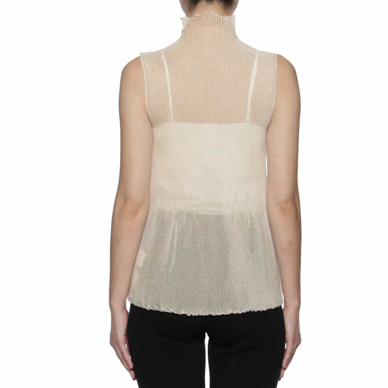 CFCL CFCL＜シーエフシーエル＞ ノースリーブハイネック シアーニットプルオーバー GOLD