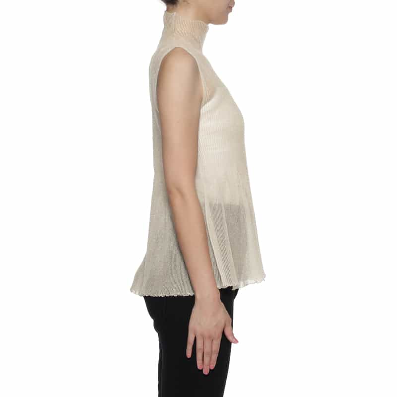 CFCL CFCL＜シーエフシーエル＞ ノースリーブハイネック シアーニットプルオーバー GOLD