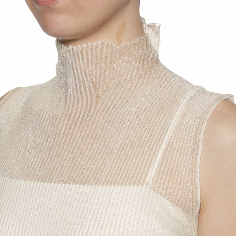 CFCL CFCL＜シーエフシーエル＞ ノースリーブハイネック シアーニットプルオーバー GOLD