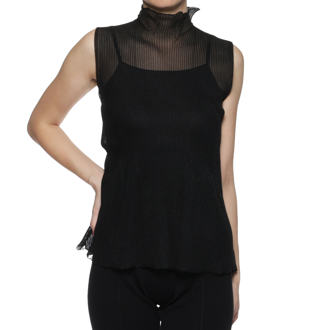 CFCL＜シーエフシーエル＞ ノースリーブハイネックシアーニットプルオーバー