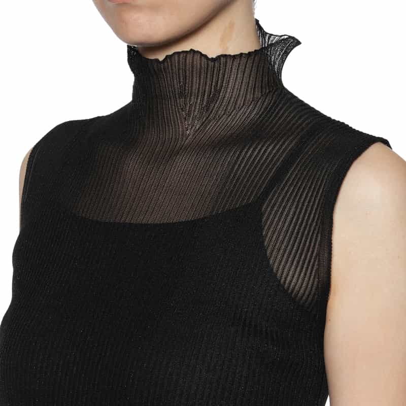 CFCL CFCL＜シーエフシーエル＞ ノースリーブハイネックシアーニットプルオーバー BLACK