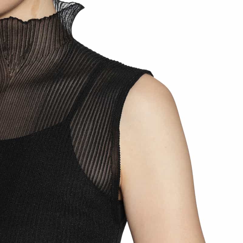 CFCL CFCL＜シーエフシーエル＞ ノースリーブハイネックシアーニットプルオーバー BLACK