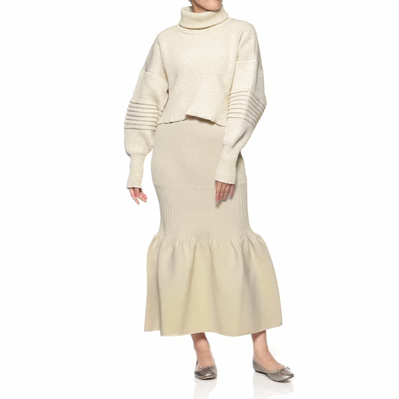 CFCL CFCL＜シーエフシーエル＞ グリッター ハイネック クロップドニットプルオーバー WHITE