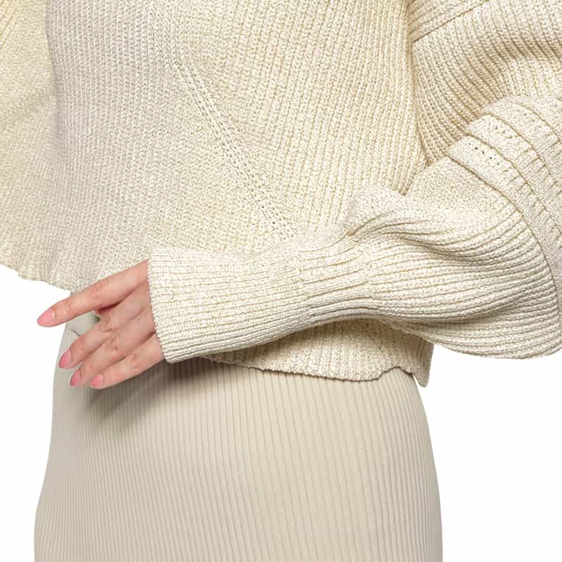 CFCL CFCL＜シーエフシーエル＞ グリッター ハイネック クロップドニットプルオーバー WHITE