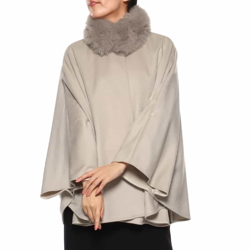BARNEYS NEW YORK フォックスファー付きカシミ素材ヤケープコート BEIGE