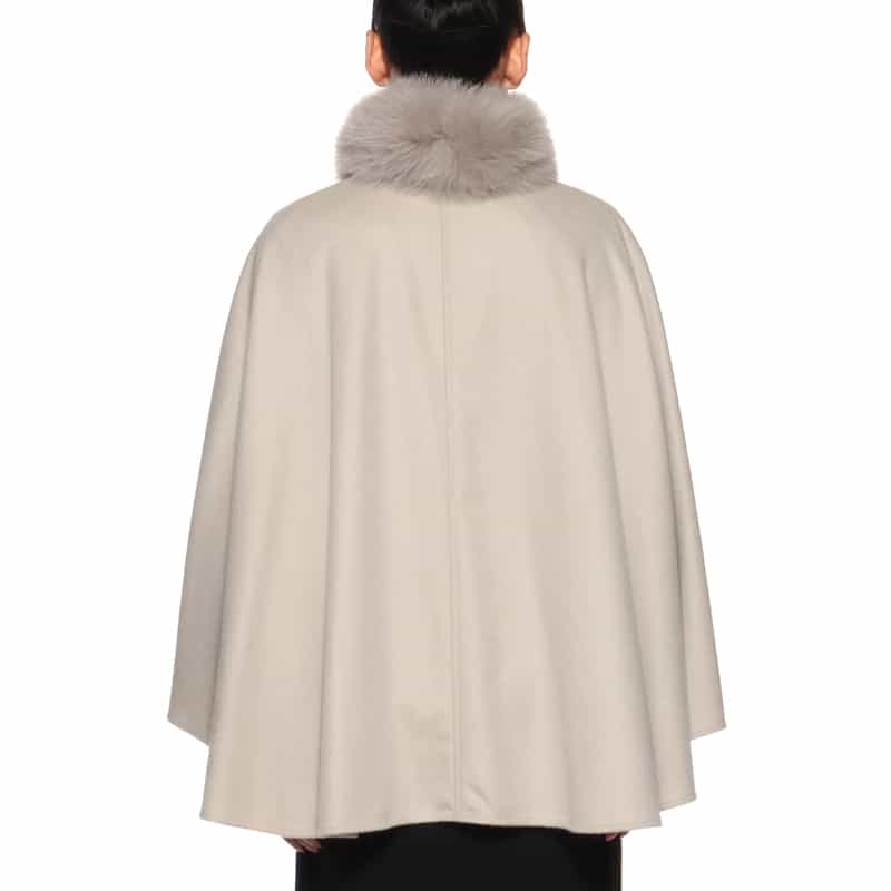 BARNEYS NEW YORK フォックスファー付きカシミ素材ヤケープコート BEIGE