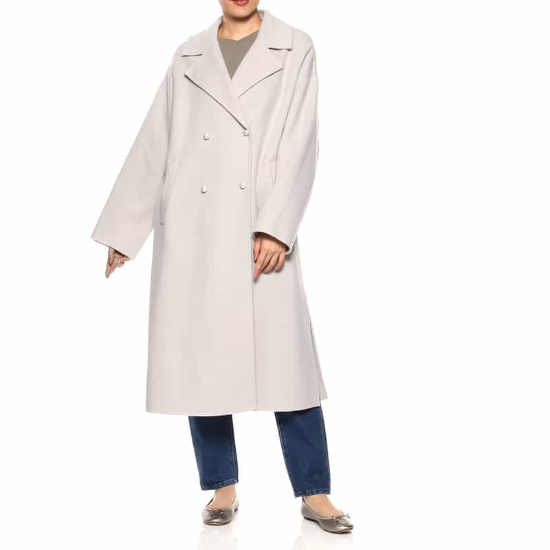 BARNEYS NEW YORK パールボタン ダブルロングコート LIGHT GRAY