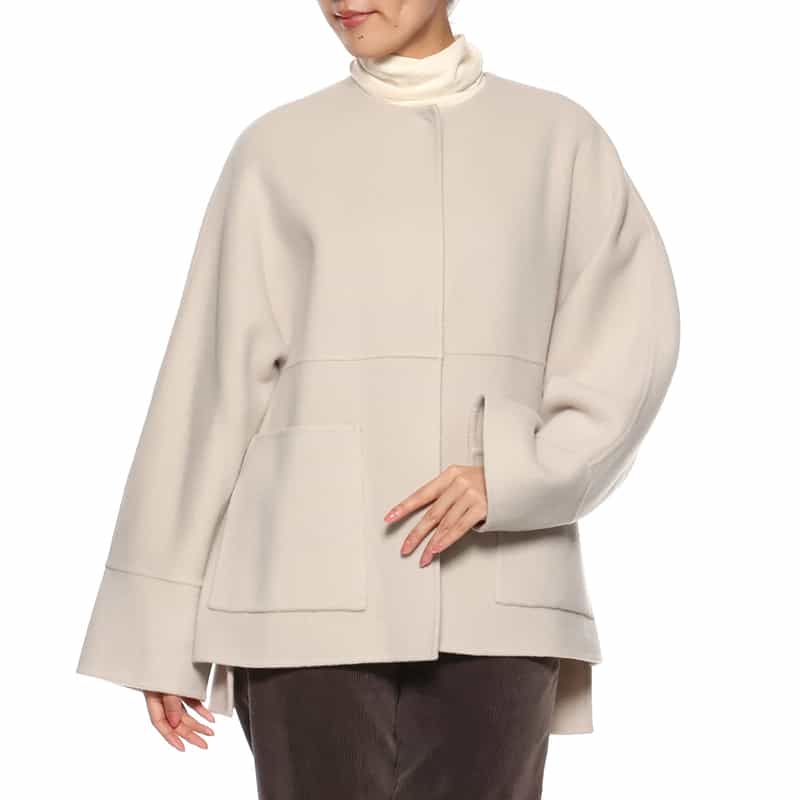 BARNEYS NEW YORK ノーカラー ミドルコート BEIGE