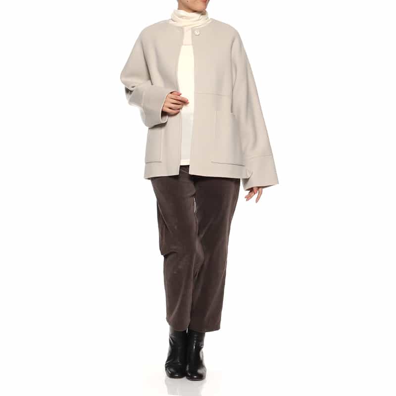 BARNEYS NEW YORK ノーカラー ミドルコート BEIGE