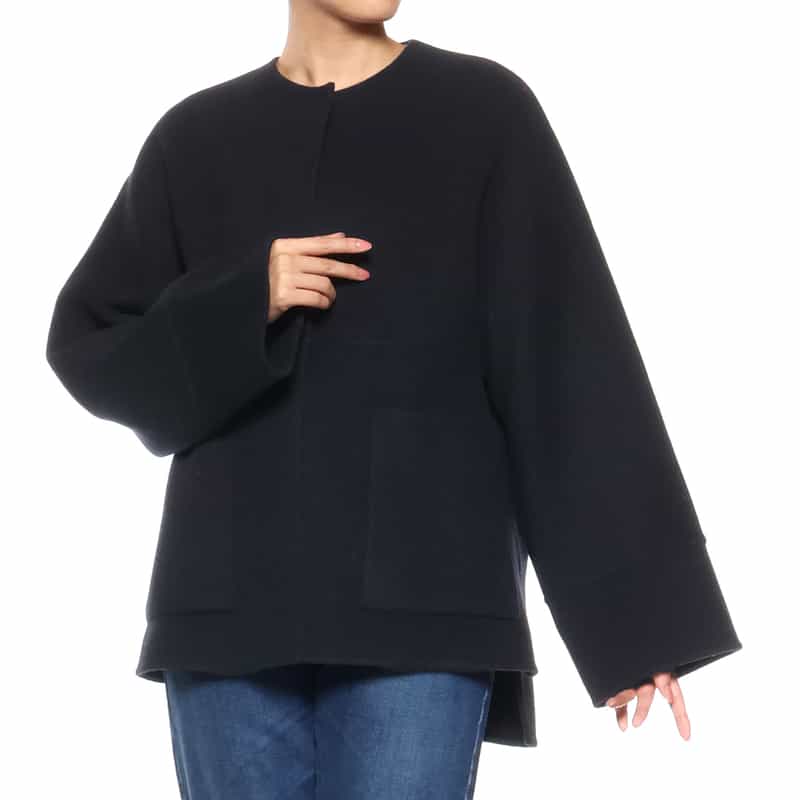 BARNEYS NEW YORK ノーカラー ミドルコート NAVY