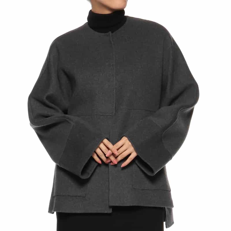 BARNEYS NEW YORK ノーカラー ミドルコート DARK GRAY