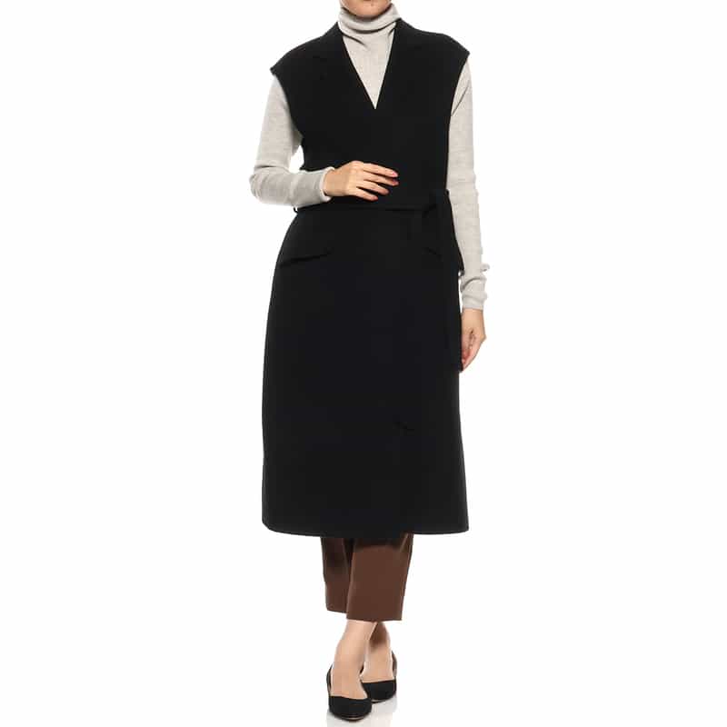 BARNEYS NEW YORK ベルテッド ロングジレコート BLACK