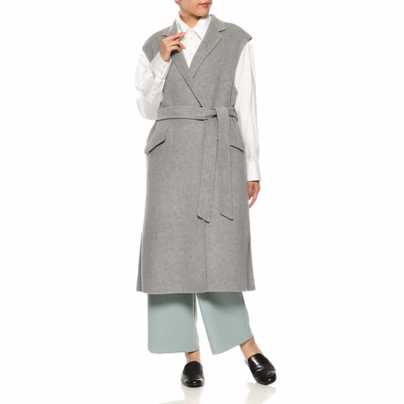 BARNEYS NEW YORK ベルテッド ロングジレコート LIGHT GRAY