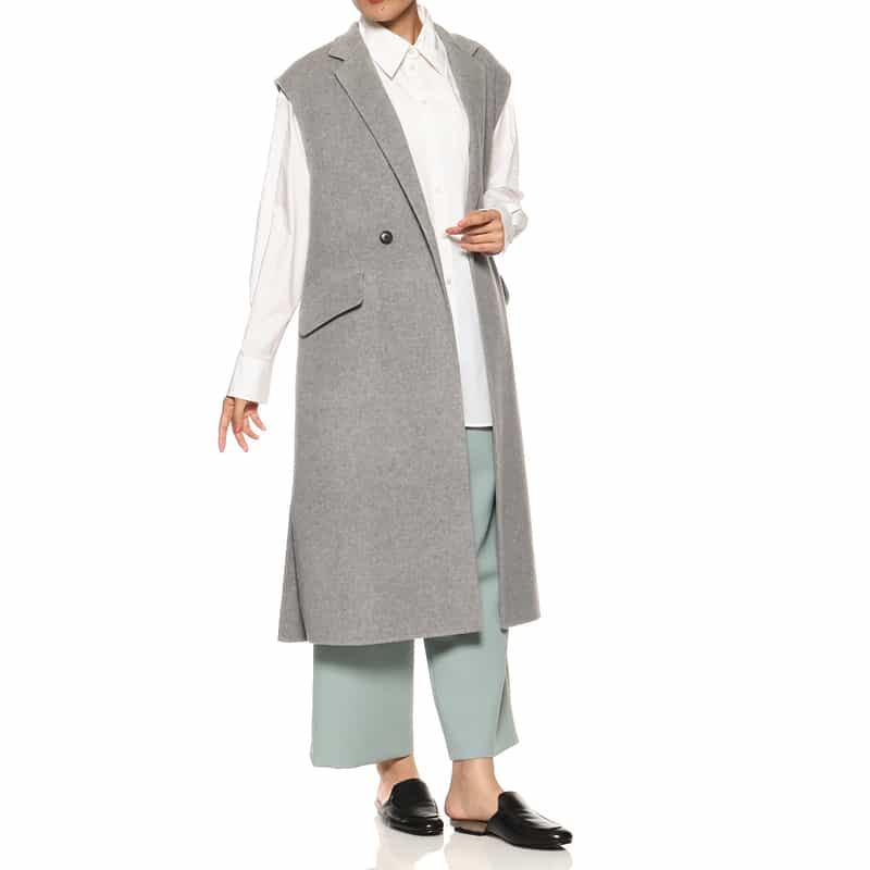 BARNEYS NEW YORK ベルテッド ロングジレコート LIGHT GRAY