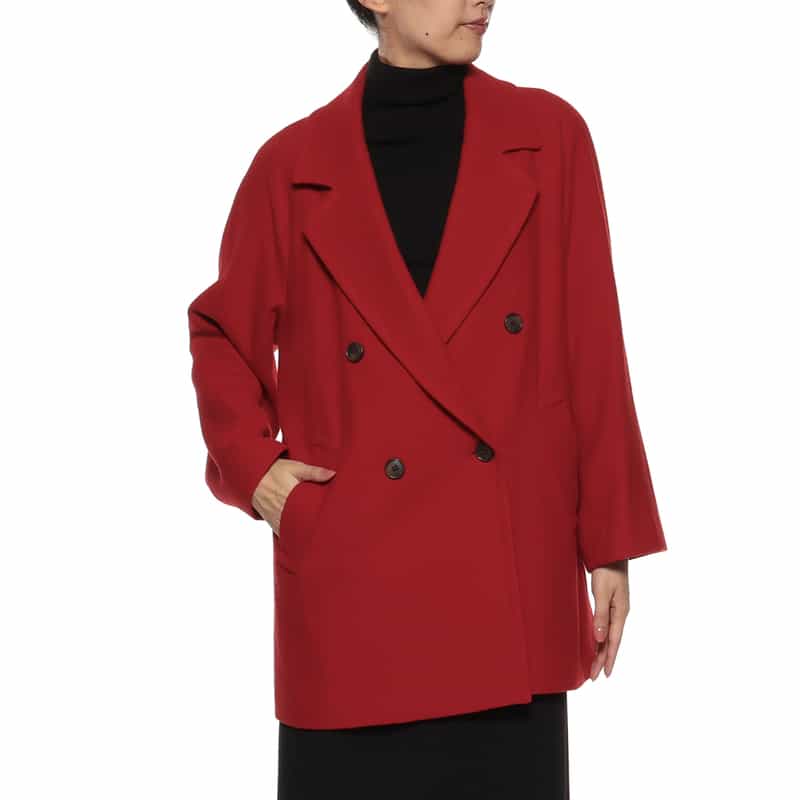 BARNEYS NEW YORK ウールメルトン ラグラン ピーコート RED