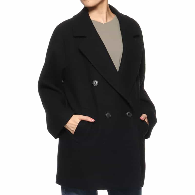 BARNEYS NEW YORK ウールメルトン ラグラン ピーコート BLACK