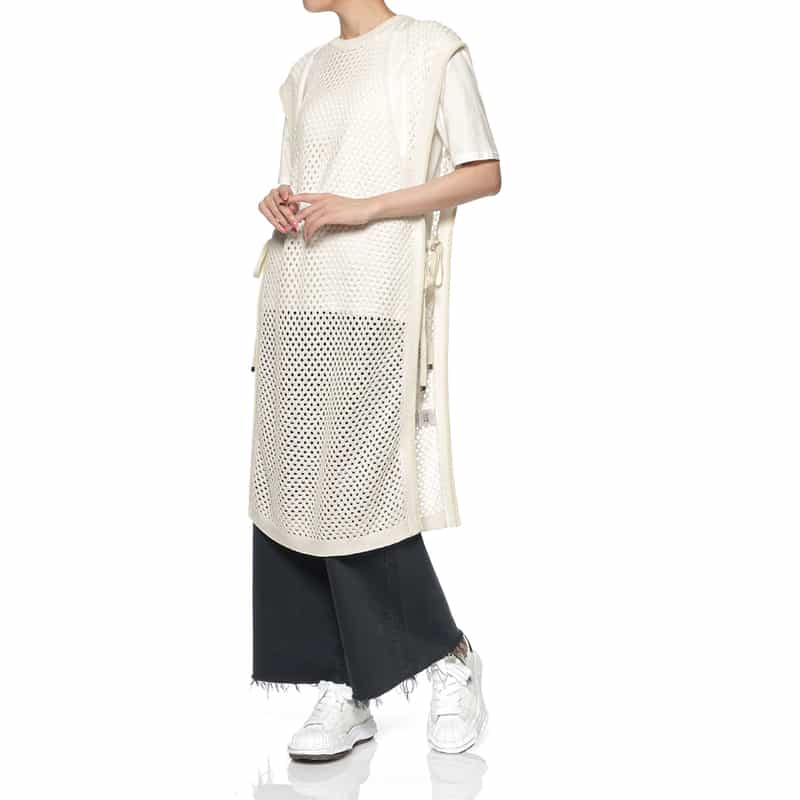 BARNEYS NEW YORK メッシュ編みロングニットベスト WHITE