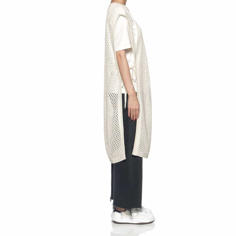 BARNEYS NEW YORK メッシュ編みロングニットベスト WHITE