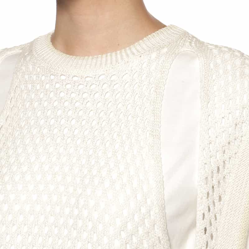 BARNEYS NEW YORK メッシュ編みロングニットベスト WHITE