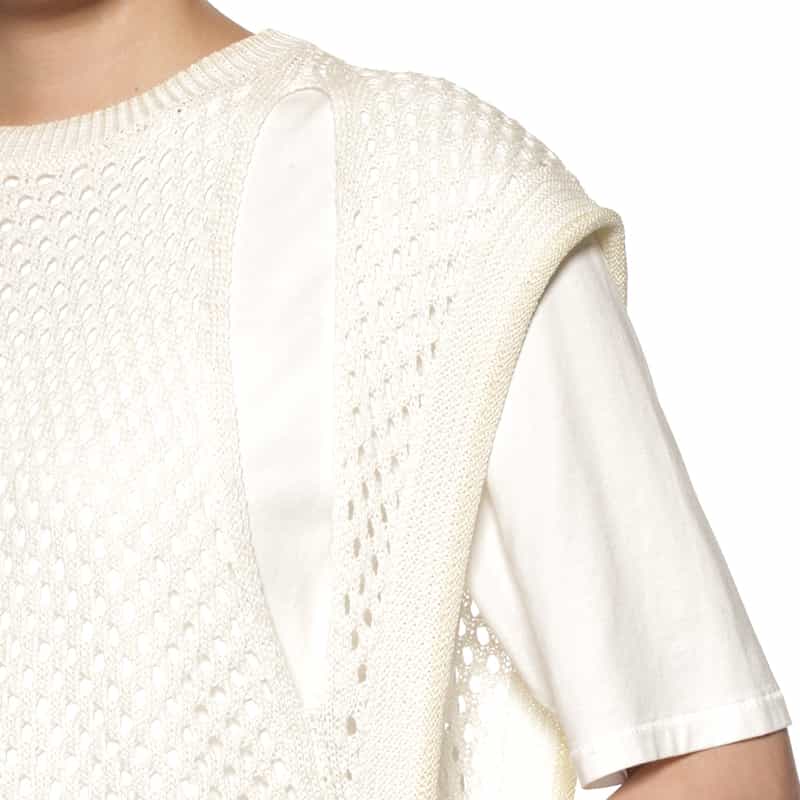 BARNEYS NEW YORK メッシュ編みロングニットベスト WHITE