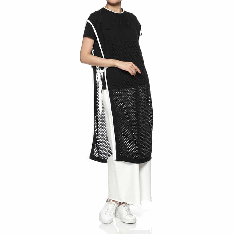 BARNEYS NEW YORK メッシュ編みロングニットベスト BLACK