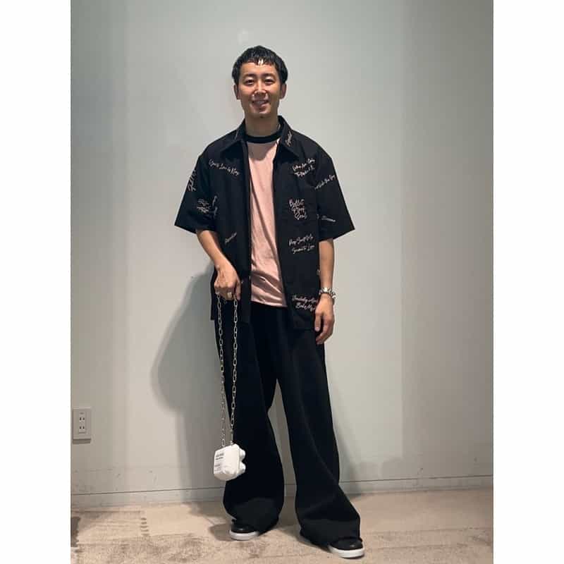 BARNEYS NEW YORK BARNEYS NEW YORK designed by TOMOHIRO KONNO オープンカラーシャツ BLACK